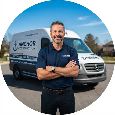 Service business owner in front of a service van